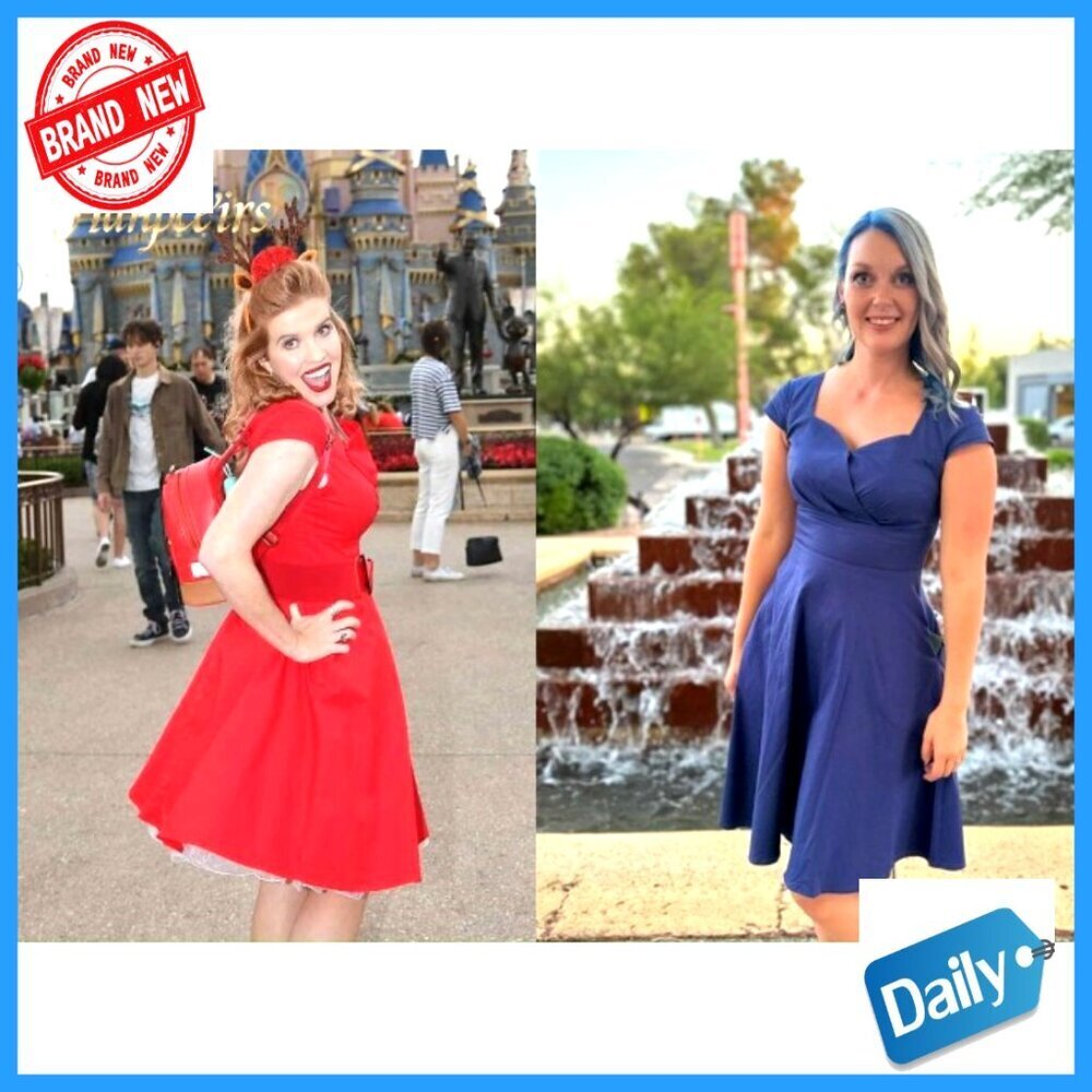 Cap Sleeve Retro Cocktail Swing Dress with Pockets, Tea Length - Picture 7 of 7